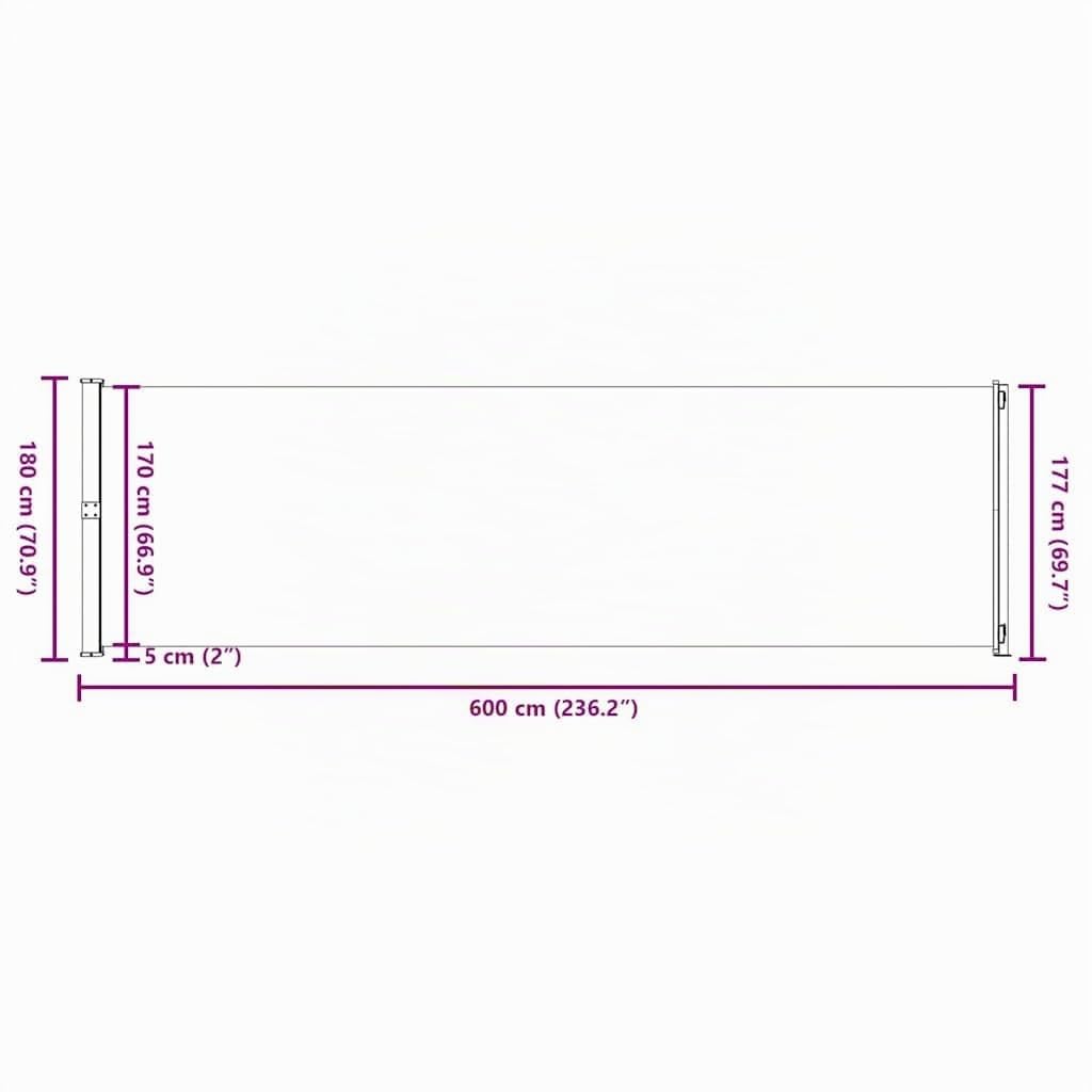 vidaXL Seitenmarkise Ausziehbar Sonnenschutz Sichtschutz Windschutz Seitenwandmarkise Seitenrollo Markise Balkon Garten Terrasse 180x600cm Grau