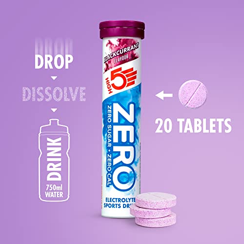 HIGH5 ZERO Electrolyte Tablet - Hydration Tablets Enhanced with Vitamin C - 0 Calories & Sugar Free - Boost Hydration, Performance & Wellness - Blackcurrant, 20 Tablets (20x, Pack of 1)