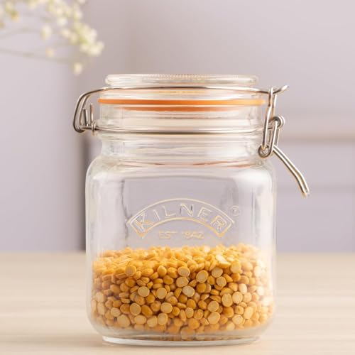 Image of Kilner Premium 2 x 1 Litre Borosilicate Airtight Square Wire Clip Top Food Storage Container Jar for Kitchen | Multipurpose, BPA Free, Reusable | For thinKitchen