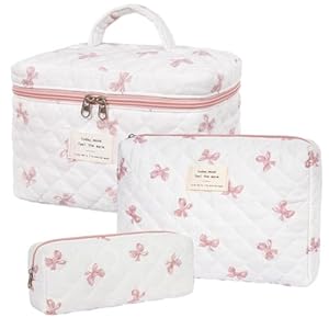 honitty Makeup Bag,Quilted Cosmetic Bag,Large Floral Make Up Bag for Women,Cotton Makeup Bag Set,Flower Travel Toiletry Bag