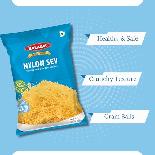 Image of Balasa Nylon Sev Pack of 3 200g Each | Nylon Sev for Bhel | Namkeen Snacks | Sev for Poha, Chaat & Bhelpuri | No preservatives | Namkeen (3 Pack of 200 GM)