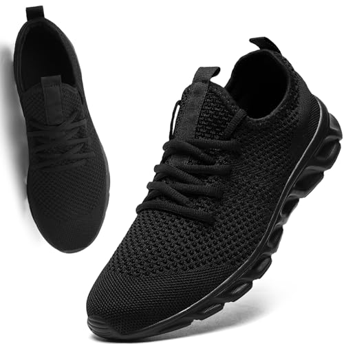 Womens Mens Running Shoes Black Tennis Sneakers Lightweight Gym Athletic Walking Sports Slippers Womans 11/Mans 9.5