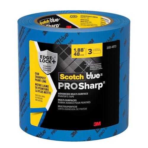 Image of ScotchBlue PROSharp Painter's Tape 2 Inch Wide 3 Rolls Blue Tape Protects Surfaces and Removes Easily, Edge-Lock Tape for Indoor and Outdoor Use (2093+-48AC3), 1.88 in x 60 yd (Pack of 8)
