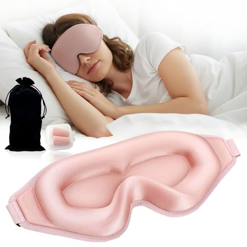 3D Contoured Sleep Eye mask Side Sleeper Men Women Zero Eye Pressure high Density Memory Foam Soft Breathable Light Blocking Night Blindfold Travel Yoga Napping Pink