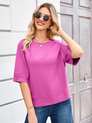 Image of ZDC Women's Short Sleeve Sweaters 2026 Fall Lightweight Loose Fit Knit Pullover Tops