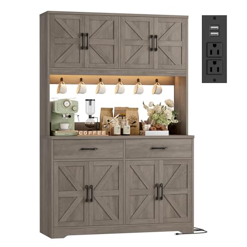 HIFIT 71" Tall Kitchen Pantry Cabinet with LED Lights and