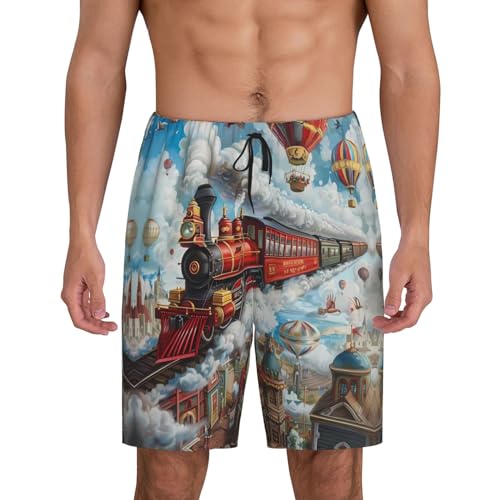 Mens Pajama Pants - Red Train Hot Air Balloon Sleep Comfy Shorts Mens Pajama Shorts, Pj Pants for Mens Lounge Shorts3