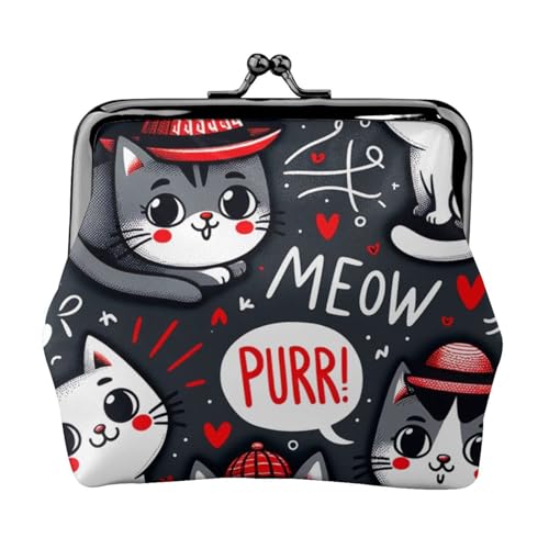 Pu Leather Buckle Coin Purse Kawaii-Kittens-Cats Girls Kiss-Lock Change Purse Wallets
