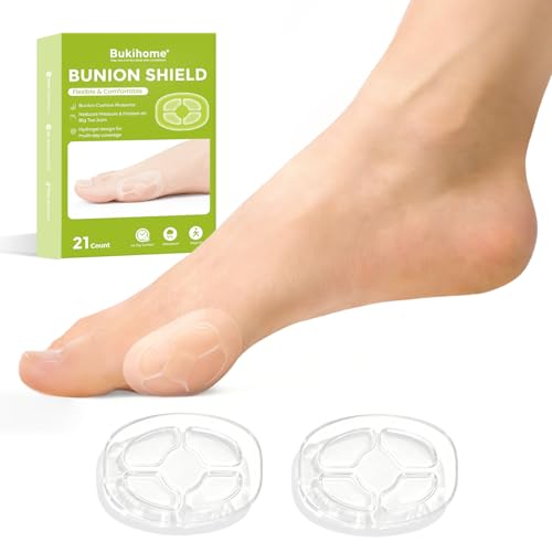 Bukihome Bunion Cushions for Pain Relief - 21ct Bunion Pads with Hydrogel Technology - Cushioning Protection Against Shoe Pressure and Friction - Self-Adhesive Waterproof Fits for Men & Women