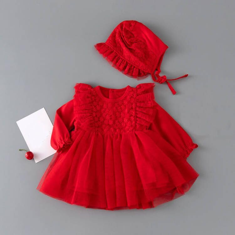 Baby Girls Clothes Dress 3-6 Months Infant Newborn Girl Dresses 0-3 Months Tutu Party Outfits (3 Months, Red)
