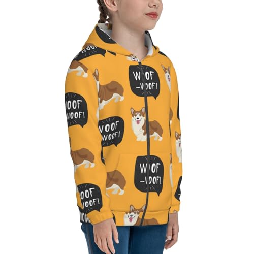 Corgi Kid Hoodies Boys Zip Up Sweatshirts Girls Pullover with Pocket4