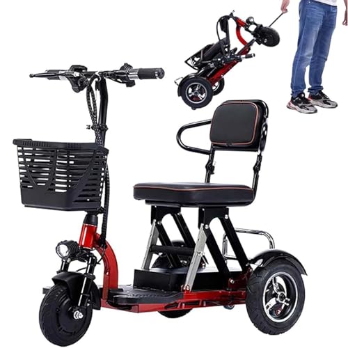 Scooter De Movilidad Eléctrico para Personas Mayores Plegable De 3 Ruedas Viene con Cargador Y Cesta De Almacenami Plegable Desmontable Multifuncional Scooter De Movilidad