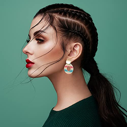 Rainbow Polymer Clay Earrings For Women And Girls, Handmade Multicolor Drop Dangling Stud Boho Bohemian Teacher Earrings Vintage Tassel Retro Oval And Round Shape Ceramic Clay Earring Pendant Jewelry #TOP6