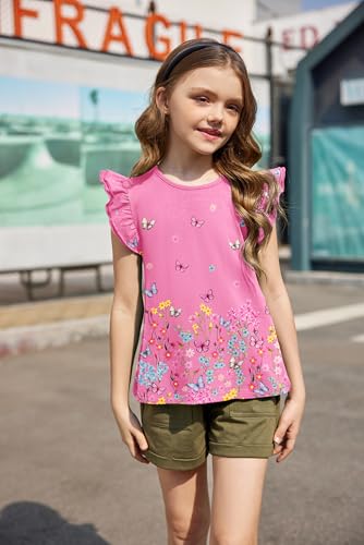 Image of Arshiner Girls Shirts Ruffle Short Sleeve Summer Cute Casual Crewneck Tops Blouse Tee