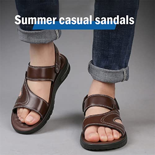 Men Sandals Split Leather Sandals Beach Shoes Outdoor Anti-Slip Casual Shoes Slippers Breathable Footwear(42)2