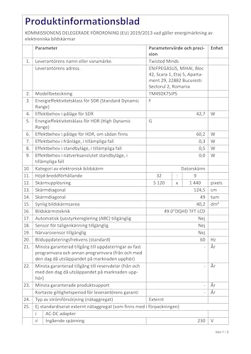Monitor da gioco Fast IPS Display 49’’ - Risoluzione 5120 x 2880 FHD, frequenza aggiornamento 75 Hz, rapporto d’aspetto 16:9, tempo di risposta 1ms - Nero (TM492K75IPS) - Monitor - Immagine 6
