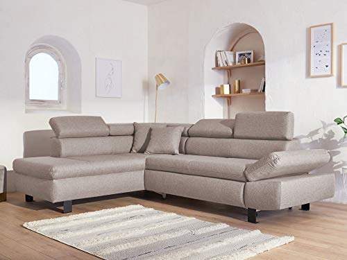 Lisa Design - Canapé d'angle Convertible Nairobi - Canapé 5 Places, en Tissu - Têtières Réglables - Fabriqué en Europe - Gauche, Beige