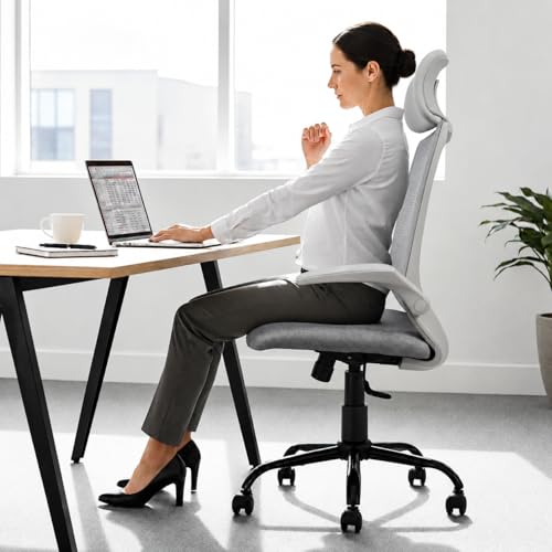 CELLBELL Swift Ergonomic Mesh Office Chair High Back with Adjustable Headrest 3D Armrests Multi Lock Synchro Tilt Breathable Back Chrome Base Work from Home Computer Desk Chair (Grey)
