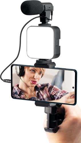 SQUADO Kit Vlogging Professionnel, Trépied avec Support Smartphone, Lumière Vidéo LED, Microphone, Télécommande Bluetooth pour TikTok et Streaming