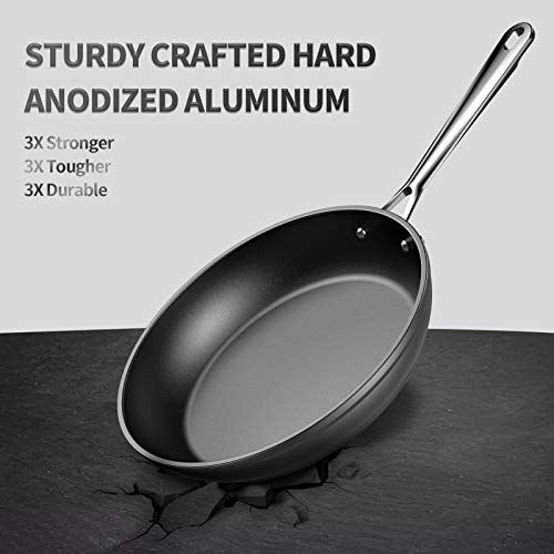 EOE Nonstick Frying Pan - Hard Anodized Aluminum with Anti-Warp Base, Stainless Steel Handle - Nonstick Fry Skillet for Gas, Electric, Induction Cooktops - Dishwasher & Oven-Safe - Black, 8-Inch - Thumbnail 3