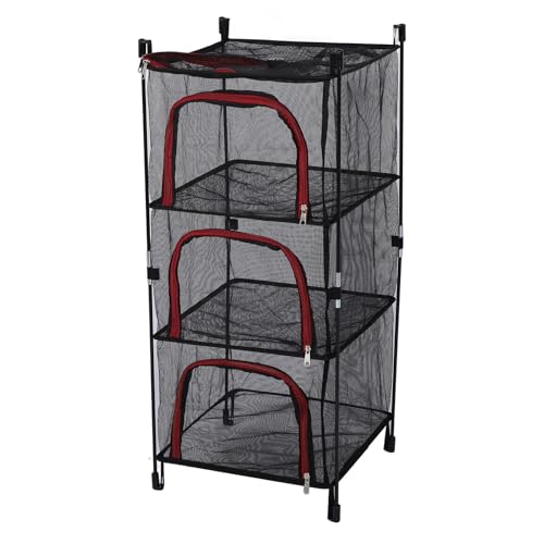 Jwthee - Red de secado colgante, soporte de secado plegable, 3 capas, cesta colgante de malla plegable con cremalleras, soporte de secado multifunción de malla para
