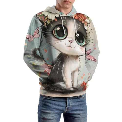 Sweat Chat Fleur et Papillon Une Idée Cadeau Originale en Taille S