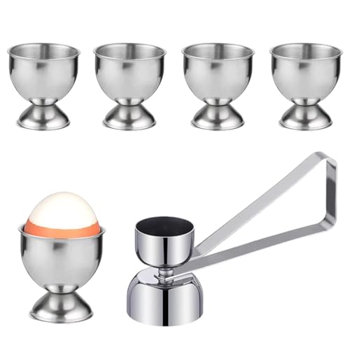 VVHFXD 5 portauovo in acciaio inox, con piedino, impilabile, 1 porta uova cracker, apriuova, portauovo in argento, per campeggio, uovo