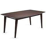 SIMPLIHOME Draper SOLID WOOD and Rubberwood 66 inch x 40 inch Rectangle Mid Century Modern Dining Table in Java Brown in SOLID WOOD, for the Dining Room and Kitchen, Mid Century Modern