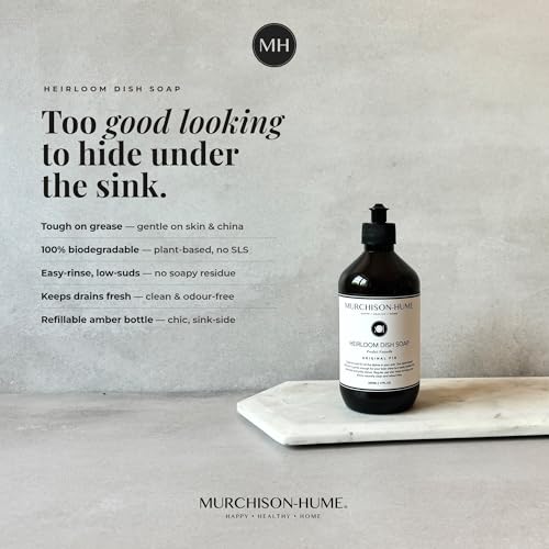 Image of Murchison-Hume Heirloom Dish Soap | Plant-Based Dishwashing Liquid | Cuts Grease | Gentle on Hands | Hypoallergenic | Biodegradable | Safe for Fine China | Original Fig | 17 fl oz