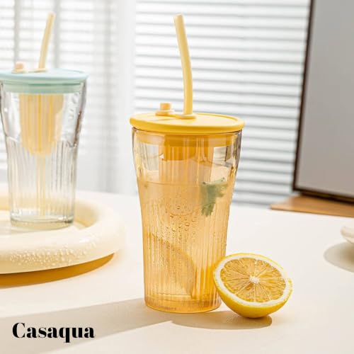 Image of Iridescent Glass Tumbler with Handle Lid and Straw - 470ML, Set of 1, Travel Coffee Sipper Mug Leakproof for Juice Cocktail Iced Tea Smoothie Hot Cold Drink Cup (Receiving Random Color)