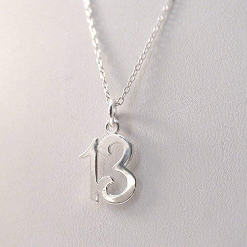 Fashionjunkie4Life Sterling Silver Number 13 Charm Necklace, Thirteen 13Th Birthday Anniversary Sports Team Milestone #TOP1