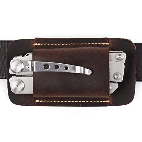 Topstache Leather Sheath, Handmade Multitool Holster, Horizontal Carry Leather Knife Sheath for Belt, EDC Pocket Organizer for Men,Size M,Darkbrown