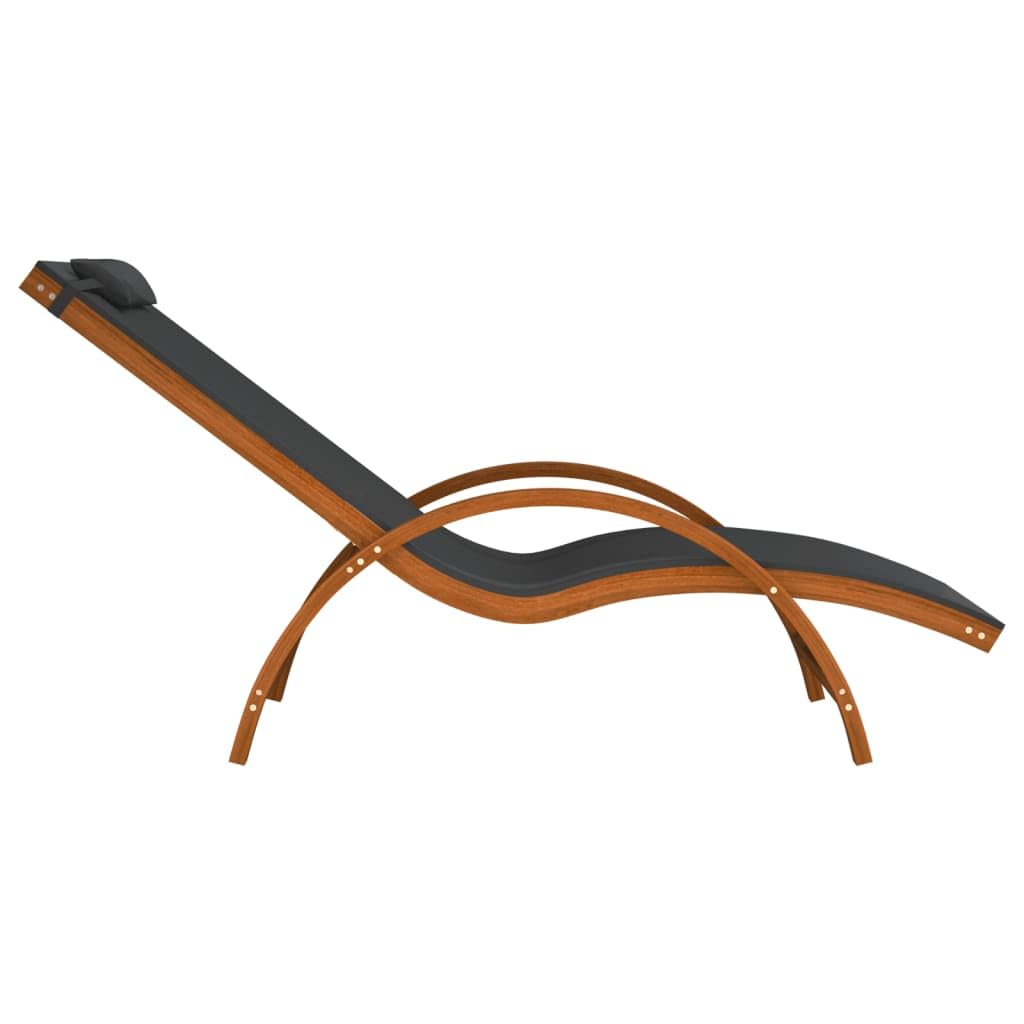 Leżak do opalania z poduszką, szary, tekstylen i lite drewno topolowe, odporny na warunki atmosferyczne, regulowany, do ogrodu, na balkon i taras, komfortowy leżak relaksacyjny z poduszką pod
