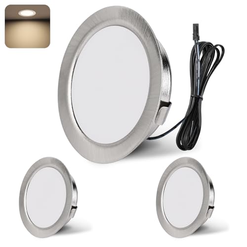YindaLux Einbaustrahler LED 12V 4000K Neutralweiß LED Spot Dimmbar 3W Einbauspots 55-58mm lochmass Einbauleuchten für Wohnwagen Küche Kleiderschrank Aluminium Nickel 3er Set