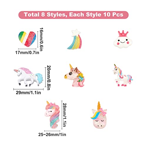 SUNNYCLUE 80Pcs 8 Styles Unicorn Rainbow Theme Resin Flatback Cabochons Glitter Sequin Slime Beads Jewelry Making Crafts Supplies for DIY Phone Decor Embellishments Hair Costume Accessories - Image 2