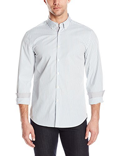 Kenneth Cole New York Men's Button Down Collar Slim Check Shirt, Teal Combo, Large