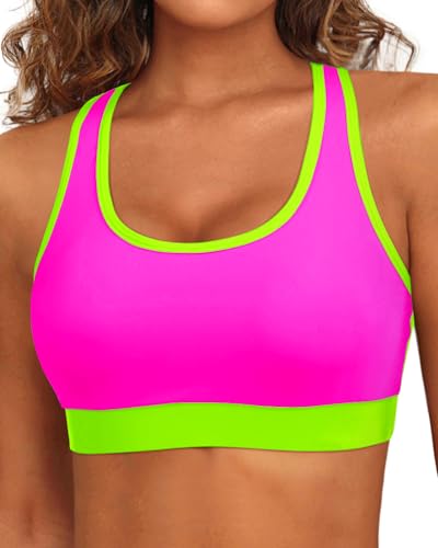 Image of Holipick Women's Sports Bra Bikini Tops Racerback Swim Top Scoop Neck Bathing Suits Top Modest Padded Crop Tops Swimsuit Only