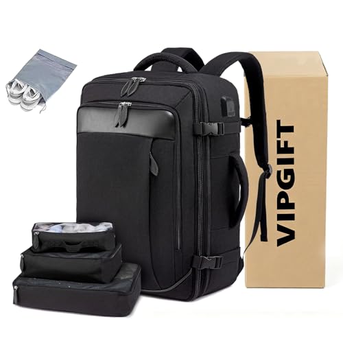 Travel Laptop Backpack, Carry on Backpack with USB Charging Port, Extra Large 15-inch Waterproof Backpack for Men Women, Black