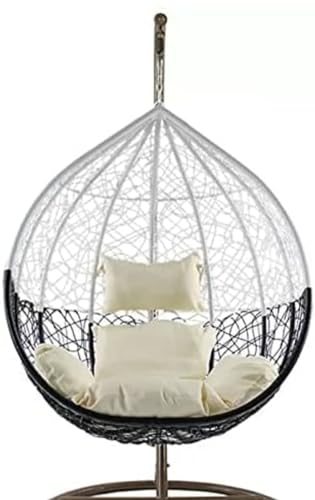 Image of Single Seater Swing Chair with Stand and Cushion Hammock Swing for Adult Outdoor Indoor Garden Living Room Balcony Hanging Chair (Black & White)