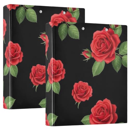 Classeur 3 anneaux imprimé feuilles rouges et rose pour l'organisation de bureau et d'école