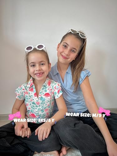 Image of Soneven Girls Ruffle Sleeve Polo Shirts V-Neck Golf Tennis T-Shirts Uniform Shirts Quick Dry for 4-14 Years