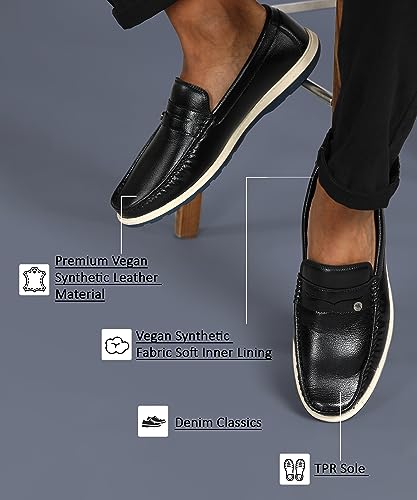 Image of Jaripeo BART Premium Vegan Synthetic Black Casual Loafer for Mens: Size UK 9