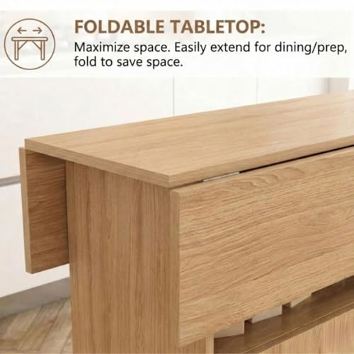 Image of FFO Folding Foldable Dining Table 4 Seater for Home | Space Saving Dining Table with Storage Space and Wheels | DIY