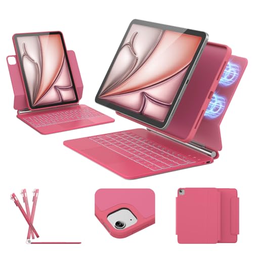 Image of for iPad Air 11 inch Case with Keyboard (M3 /M2, 2025 /2024), Keyboard for iPad Pro 11 inch (1 /2 /3 /4th Gen) & Air 4 /5, Portrait /Landscape Mode, 11-Color Backlit, Removable Protective Case, Hot Pink