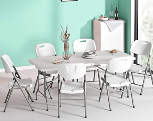Go-Trio 6 Foot Folding Table 6Ft Portable Plastic Tables For Party, Fold-In-Half Foldable Heavy Duty Table, 6’Utility Dining Card Long Table, Indoor Outdoor Folded Up For Picnic, Camping, White, Large #TOP1
