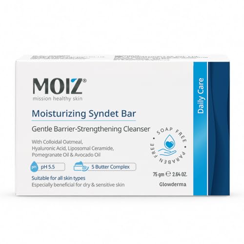 Moiz Syndet Bathing Bar | pH 5.5 | With Shea Butter, Aloe Vera & Vitamin E | Paraben & Cruelty-Free - 75gm Moiz Syndet Bathing Bar | pH 5.5 | With Shea Butter, Aloe Vera & Vitamin E | Paraben & Cruelty-Free - 75gm