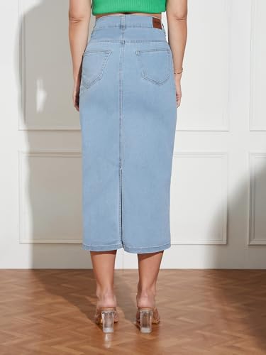 Image of Dolce Crudo Women's Flared High-Rise Stretchable Denim Maxi Skirt