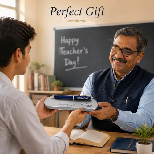 Image of SAVRI Customized Pen with Name Engraved & Message on Box | Personalized Blue Ball Pen Gift for Men & Women | Customised Pen Gift for Teachers Day Birthday Farewell Retirement | Metal Name Pen Gift Set