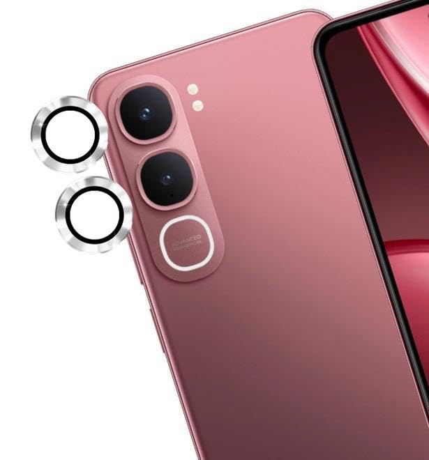 Image of Camera Lens Protector for vivo Y31 5G |Scratch Resistant 9H Tempered Glass with Metal Ring Guard| Set of 1 Pairs (Silver)