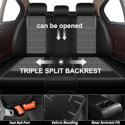Image of Car Seat Covers for Honda HR-V 2016-2026 2027 Full Set Faux Leather | Waterproof Breathable Scratch Resistant 360 Wrap Airbag Compatible Easy Clean (5 Seats,Black & Grey)
